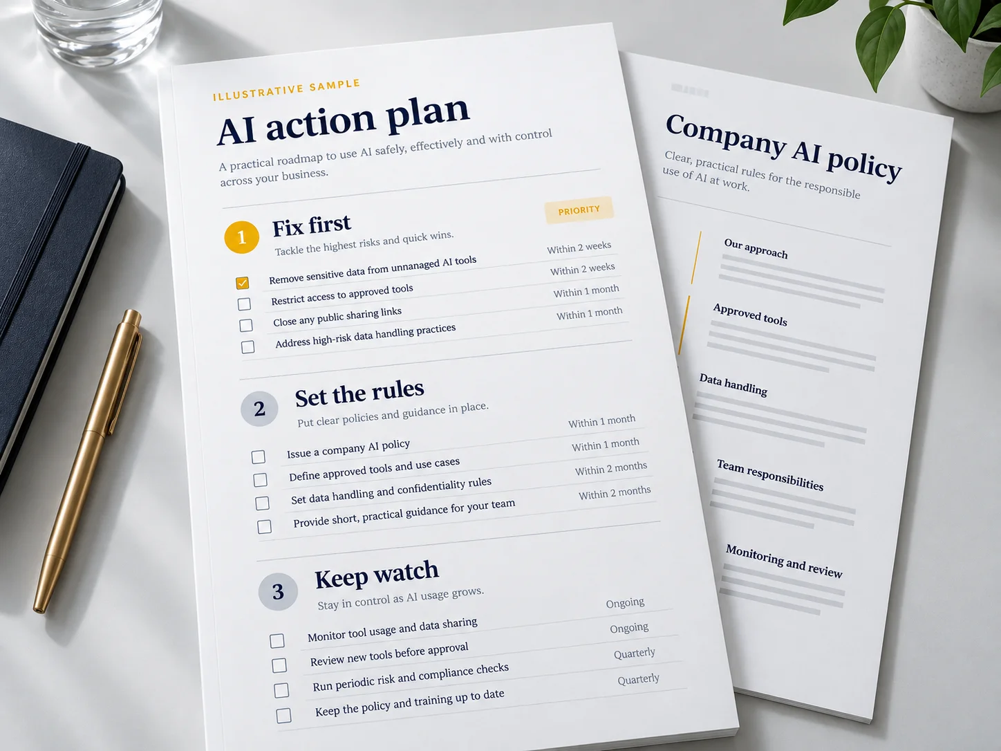 Sample AI action plan document with a company AI policy behind it